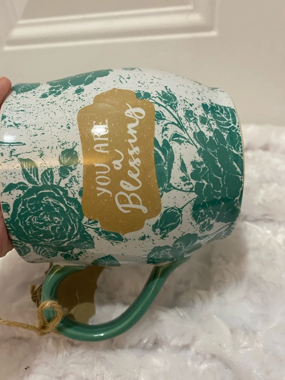 🆕You Are A Blessing Ceramic Mug in Teal & White with Verse inside Mug - NIB